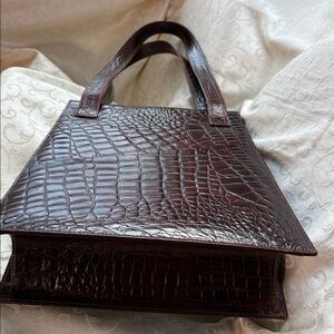 Galapagos Mock-Croc Mahogany brown real leather handbag Shoulder Bag excellent